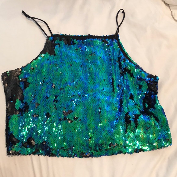 blue green sequin top